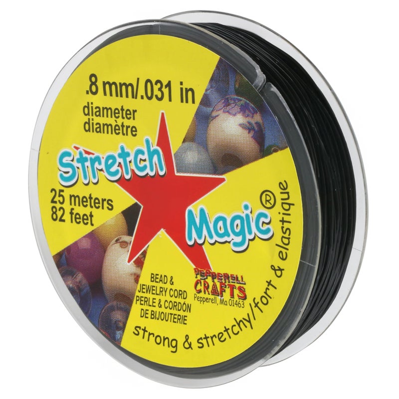 Stretch Magic Elastic Beading Cord â€“ Black Color, 0.8mm in Diameter, 25-Meter (82 ft) - Easy to Knot, Strong & Stretchy String for Making Beaded Jewelry - Image 1